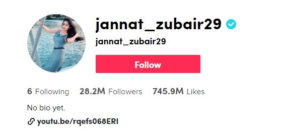 30. Jannat Zubair famous tiktokers